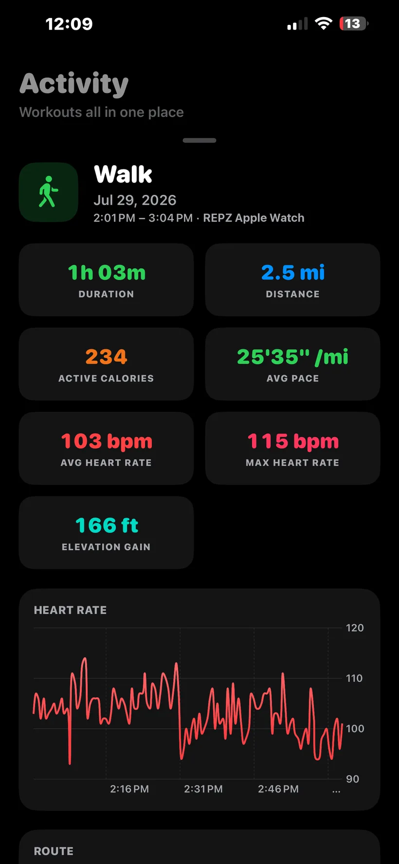 Apple Watch activity detail in REPZ