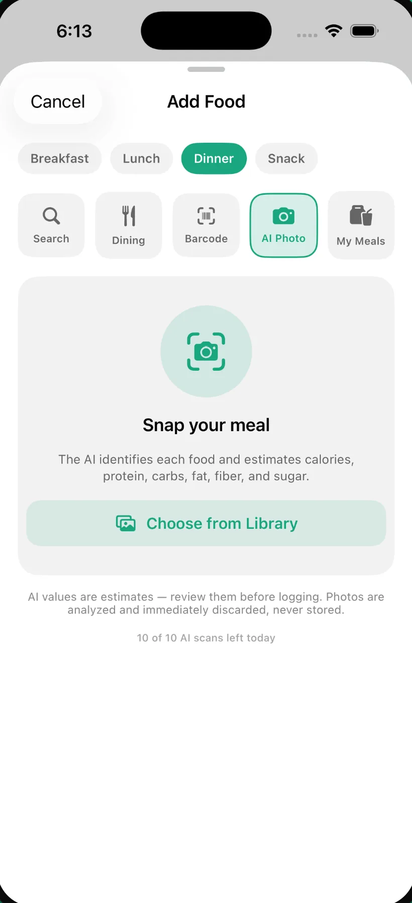 AI photo meal logging in REPZ